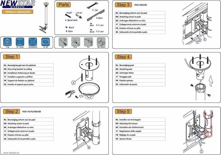 Actual product image Neomounts Fpma-C100 (Ceiling, 30", 12 kg)