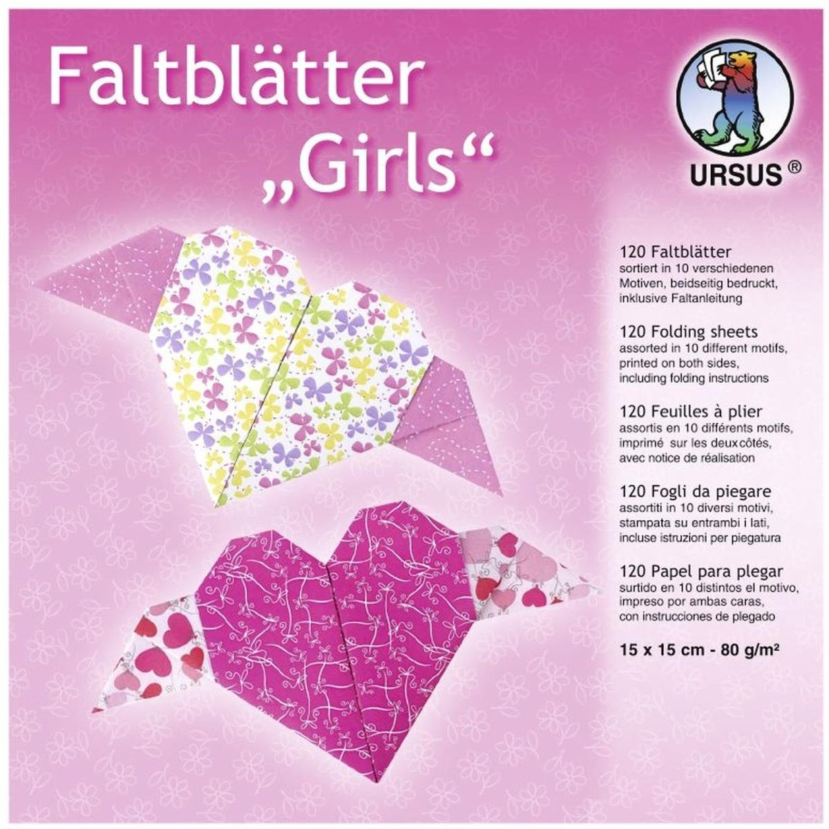 Ursus Faltblätter Origami 15×15cm 38015599F Designs Girls (assortiert) 120 Blatt
