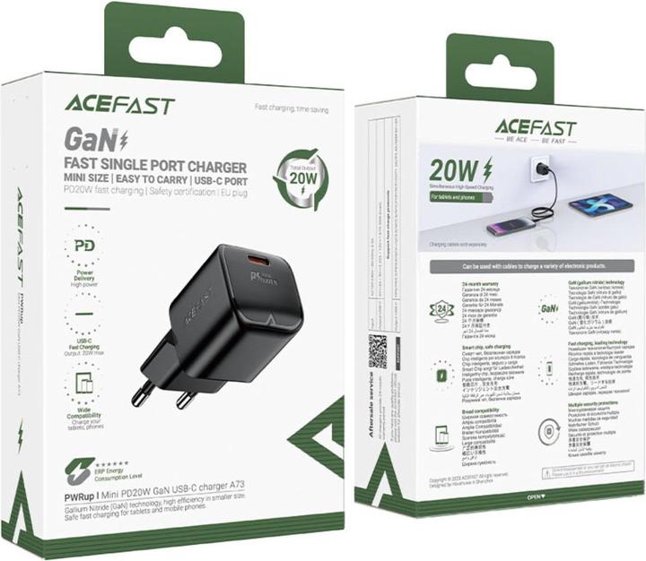 Image du produit Acefast Chargeur mural A73 Mini PD 20W GaN USB-C - noir (20 W, 1 portion)
