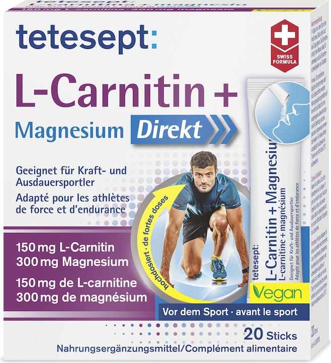 Actual product image Tetesept L-Carnitine + Magnesium (20 Piece, Powder, Beutel, Sachet, 90 g)