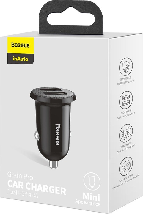 Image du produit Baseus Grain Pro Car Charger 2x USB 4.8A (black)