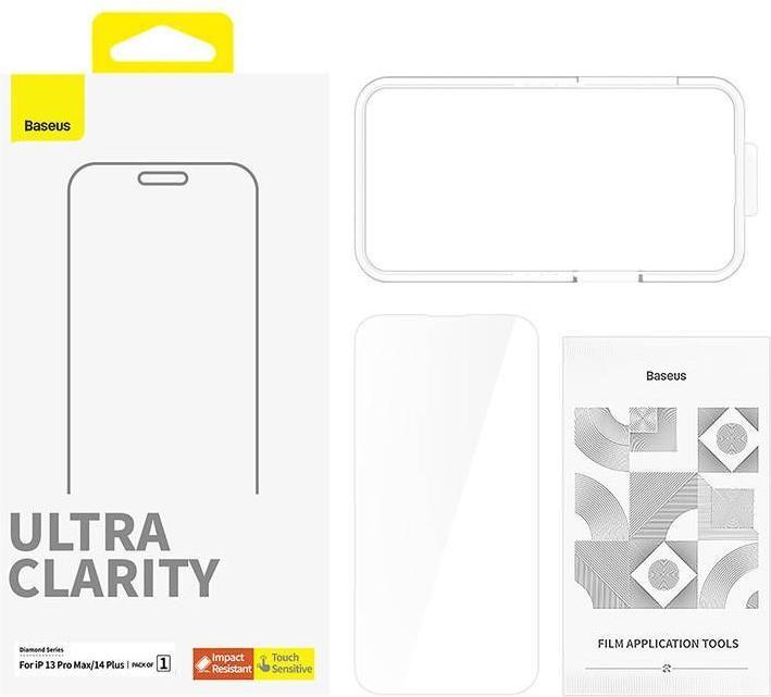 Actual product image Baseus Tempered Glass screen protector OS Diamond Series HD for Iphone 13/13 Pro/14(Clear) (1 pcs., Apple iPhone 13 Pro Max, Apple iPhone 14 Plus)