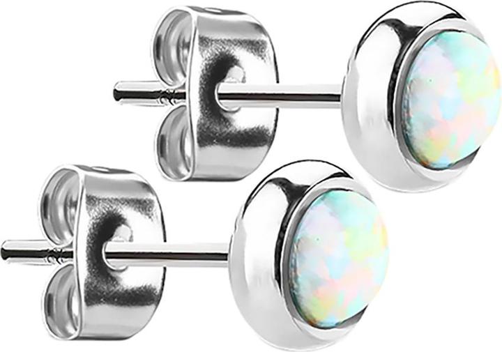Immagine prodotto Hollywood Body Jewelry Orecchini a perno in argento con opale bianco (senza ottone, Acciaio chirurgico 316L)
