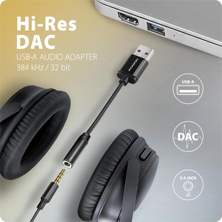 Produktbild Axagon ADA-HA, USB-A na 3.5mm jack Hi-Res DAC audio adaptér, 384kHz/32bit, stereo