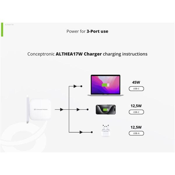 Produktbild Conceptronic Ladegerät 3Port 67W,2xUSB-C,3-in-1 USB-A PD ws (67 W, 3 Ports)