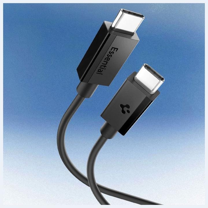 Actual product image Spigen - Data Cable Essential (EB6020CC) - Fast Charging, 2x Type-C, 60W, 480Mbps, 2m - Black (2 m, USB 2.0, 60 W)