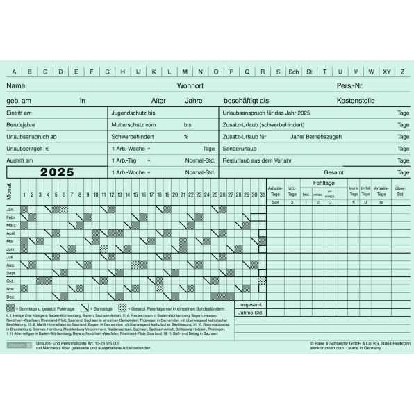 Brunnen, Agenda, Urlaubskarte A5quer grün VE=100 Stück 2025