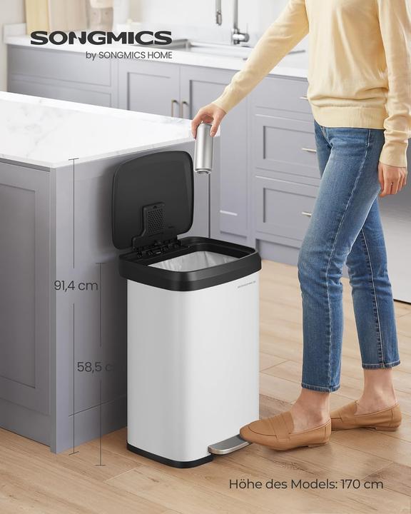 Produktbild Songmics Tretmülleimer mit Deckel und Kohlefilter, inkl. 15 Müllbeutel (50 l)