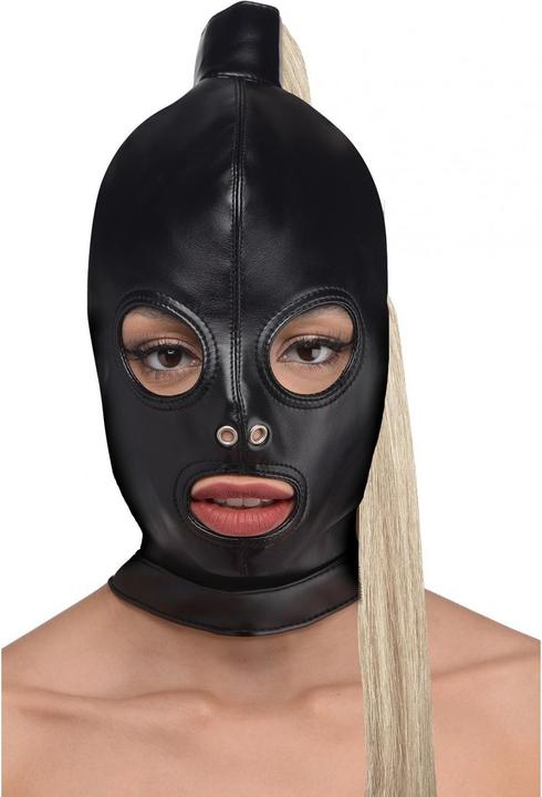Produktbild XR Brands Blonde Pferdeschwanz Bondage Haube Schwarz
