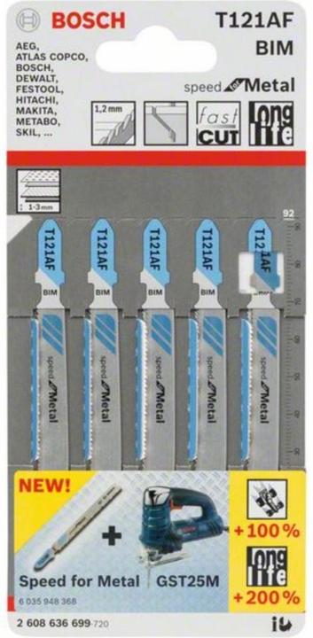 Produktbild Bosch Professional Zubehör Stichsägeblatt T 121 AF Speed for Metal, 5er-Pack, Bleche
