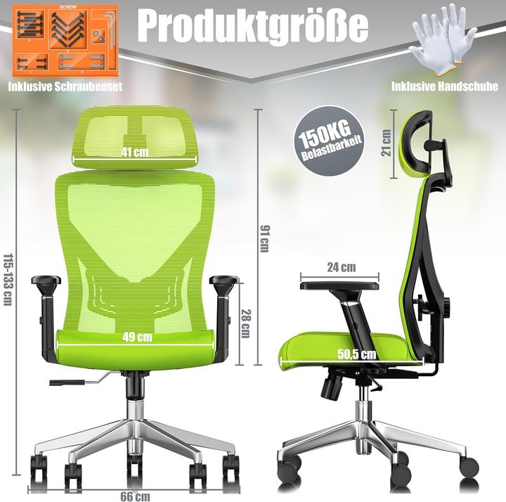 Produktbild Kesser Ergonomischer Bürostuhl mit Wippfunktion und Lendenstütze