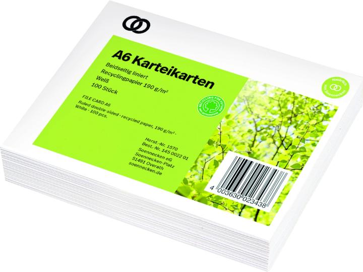 Immagine prodotto Soennecken Cartoncino oeco Recycling DIN A6 foderato bianco 100 pezzi/confezione. (A6, 190 g/m², 100 x)