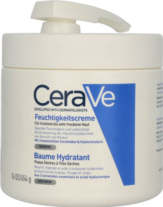 Produktbild CeraVe Feuchtigkeitscreme: Reichhaltige Creme für trockene bis sehr trockene Haut für Gesicht und Körper (Körpercreme, 454 ml)