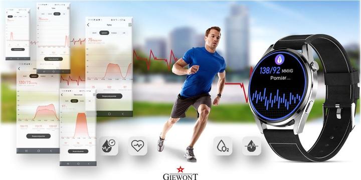 Actual product image Giewont Smartwatch GW450-5 Silver + black leather strap