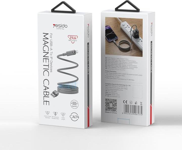 Immagine prodotto Yesido Magnetkabel CA174 12W USB-Lightning 1m 2.4A, GRAU (1 m, 12 W)