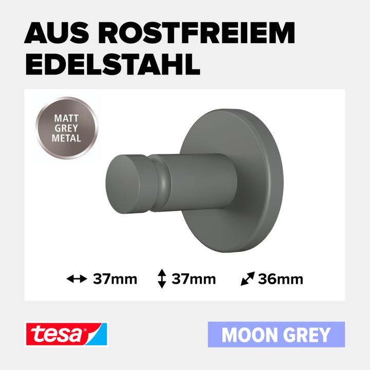 Produktbild tesa MOON GREY Handtuchhaken inkl. Klebelösung ohne Bohren