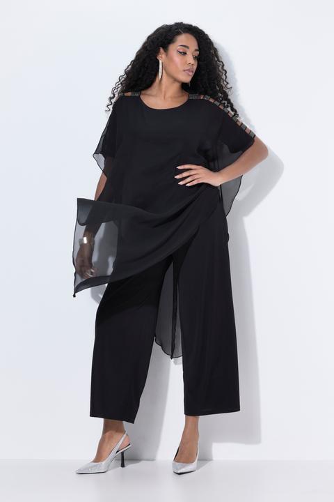 Image du produit Ulla Popken Combinaison 1 pièce en jersey, jambe large et voile en mousseline (54)