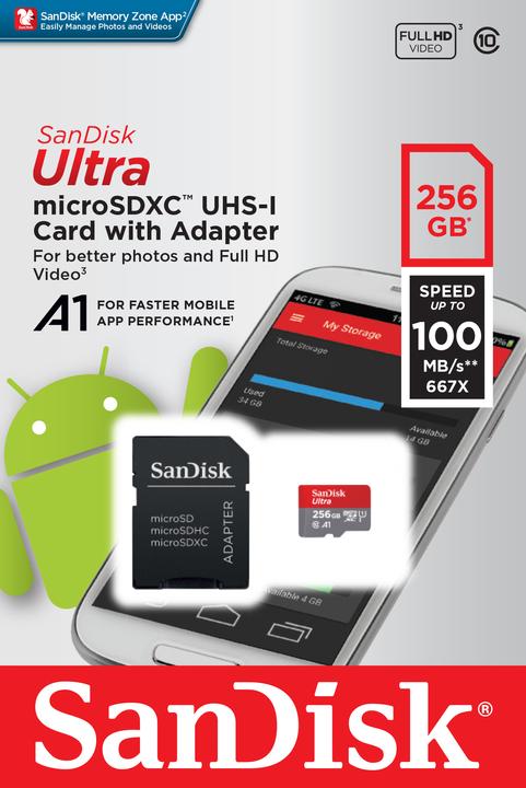 Produktbild SanDisk Ultra microSD A1 (256 GB, microSDXC, U1, UHS-I)