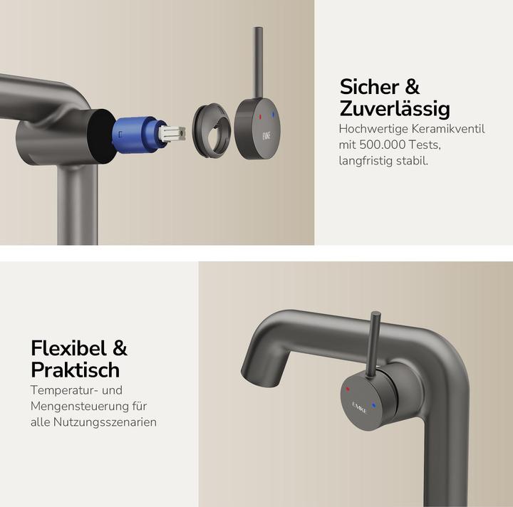 Produktbild Emke Wasserhahn Bad Messing Keramikkartusche Luftsprudler Waschtischarmatur Mischbatterie einfache Instal