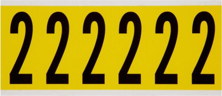 Brady 3450-2, B-499, Nylon tissé, chiffre 2, noir sur jaune, 38 x 89mm, hauteur des caractères 75mm(25