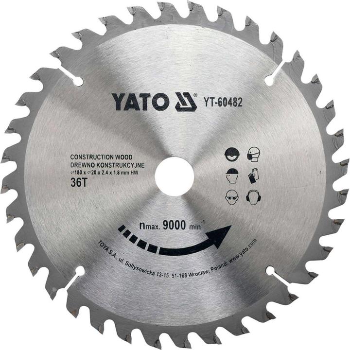 Actual product image Yato Professional HM circular saw blade for construction timber nail-resistant 180x20mm 36T YT-60482