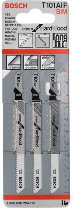 Actual product image Bosch Professional Zubehör PRO Hardwood clean T101AIF jigsaw blade, 100 mm, 3 pcs.