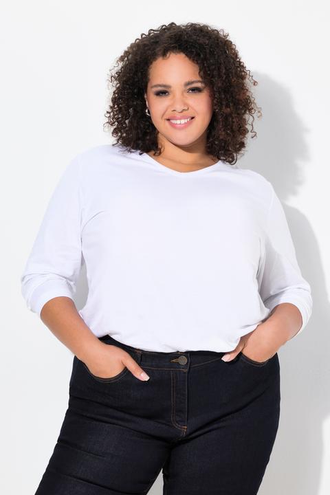 Image du produit Ulla Popken T-shirt coupe Relaxed Fit, décolleté en V et manches longues (50, 52)