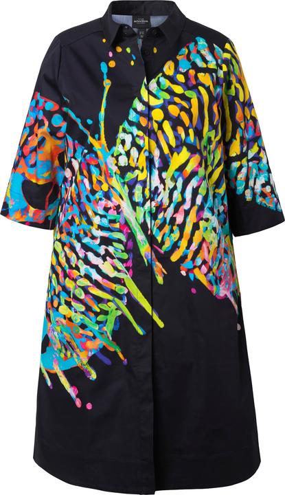 Image du produit Ulla Popken Robe midi motif papillon, manches 3/4 et col chemise (60)