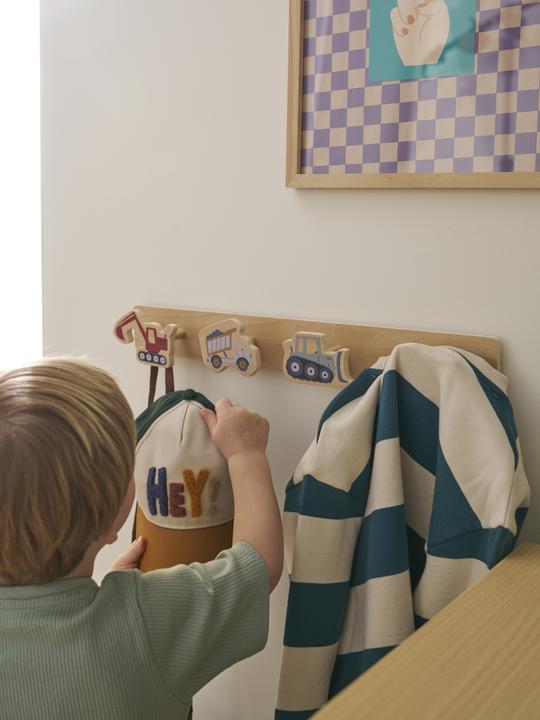 Vertbaudet Kinderzimmer Wandgarderobe BAUSTELLENFAHRZEUGE, 4 Haken