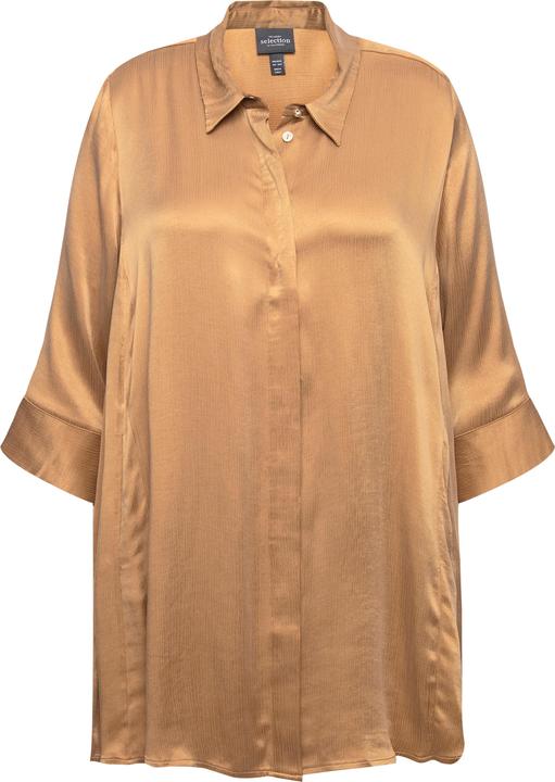 Immagine prodotto Ulla Popken Blusa dal taglio svasato con cupro, pieghe godet, colletto da camicia e maniche a 3/4 (42, 44)