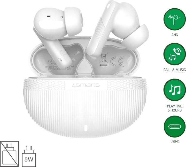 Actual product image 4smarts Wireless Headset SkyBuds Pro ANC, weiss (ANC, 20 h, Wireless)