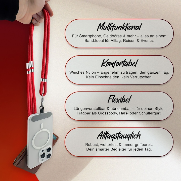 Produktbild Nalia HoldMe Lanyard Handykette – Universal Trageband für Smartphones - Verstellbar, Soft & Elastisch