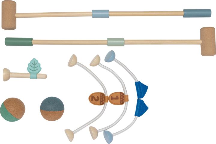 Korko Mini Mallets ist unser einzigartiges Krocket-Set, das sorgfältig aus Kork, Holz, weichem Filz und le