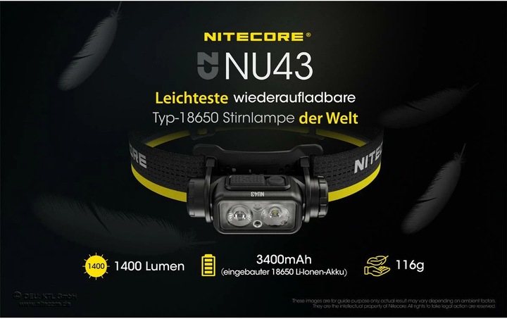 Image du produit Nitecore NU43 Noir, Jaune Lampe de poche frontale LED (1400 lm)