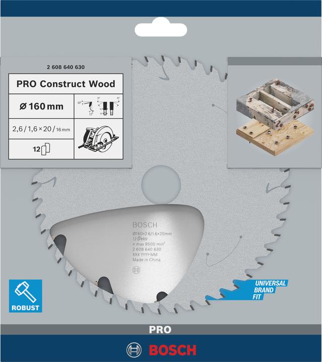 Produktbild Bosch Professional Zubehör PRO Construct Wood Kreissägeblatt, 160 x 2,6 x 20 mm