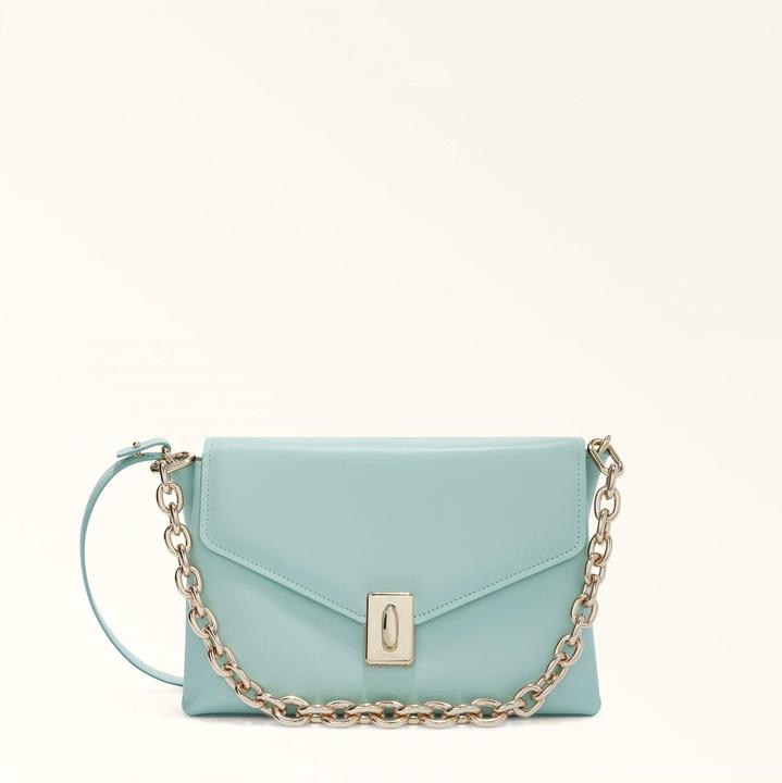 Actual product image Furla meridiana shoulder bag in aquamarine leather