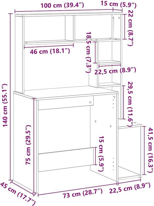 Produktbild vidaXL Schreibtisch (100 x 45 x 140 cm)