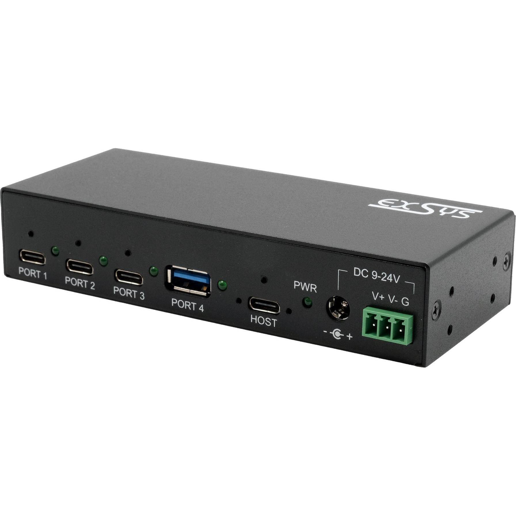 Exsys Industrial USB 3.2 Gen 2x1 Hub 4-Port (USB-C, 4 Ports), Dockingstation + USB Hub, Schwarz