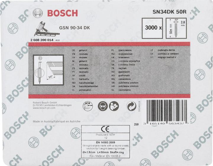 Produktbild Bosch Professional Zubehör D-Kopf Streifennagel SN34DK 50R, 2,8 mm, 50 mm, blank, gerillt