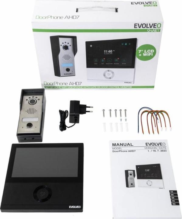 Produktbild Evolveo DoorPhone AHD7, Sada domácího WiFi videotelefonu s ovládáním brány nebo dveří černý monitor (Kabellos)