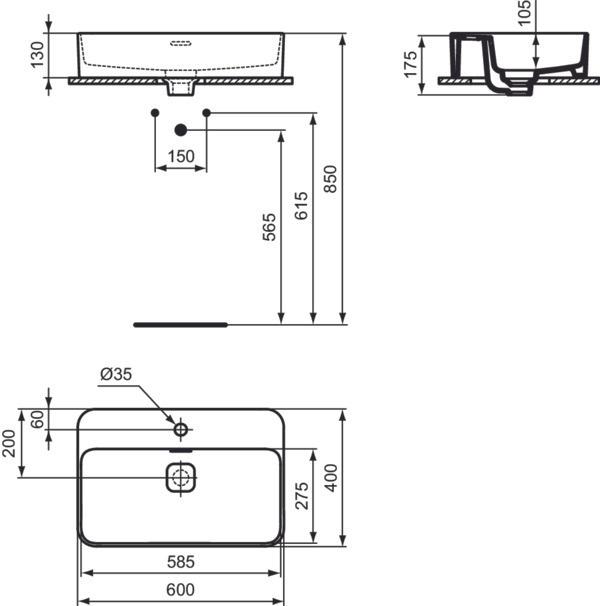 Image du produit Ideal Standard Vasque à poser Strada II 60 cm blanc T296801 (400 mm, 600 mm)