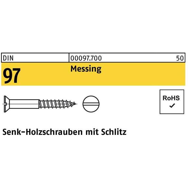 Schrauben, Holzschraube DIN 97 Senkkopf Schlitz 3,5 x 16 Messing (200 Schrauben pro Stück)
