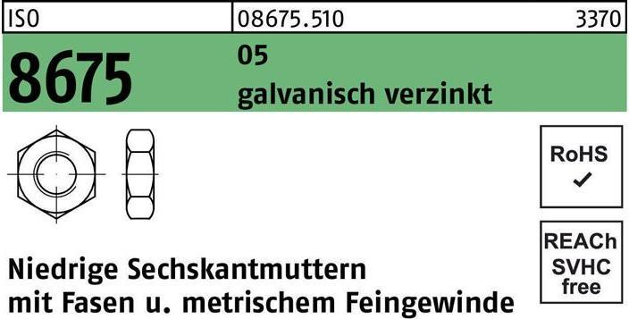 Produktbild Sechskantmutter ISO 8675 m.Fasen M 10 x 1,25 5 galvanisch verzinkt (M10)