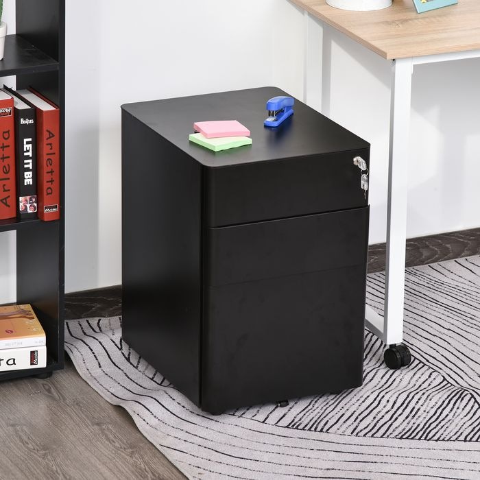 Image du produit Swisshandel24 Caisson roulant, appareil mobile avec 3 tiroirs, armoire de bureau, rangement, acier, noir, 39 (39 x 48 x 59 cm)