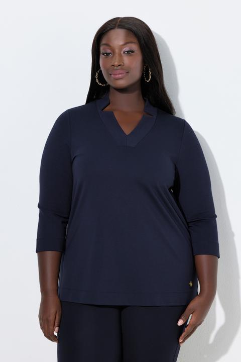 Actual product image Ulla Popken Split Neckline 3/4 Sleeve Tee (54)