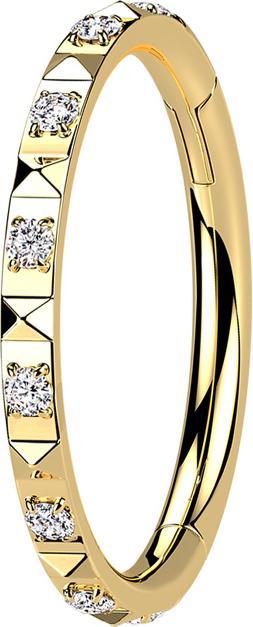 Actual product image Star Piercing Micro segment ring hinged gold plated side pyramids and crystals silver (without brass, Surgical steel 316L)