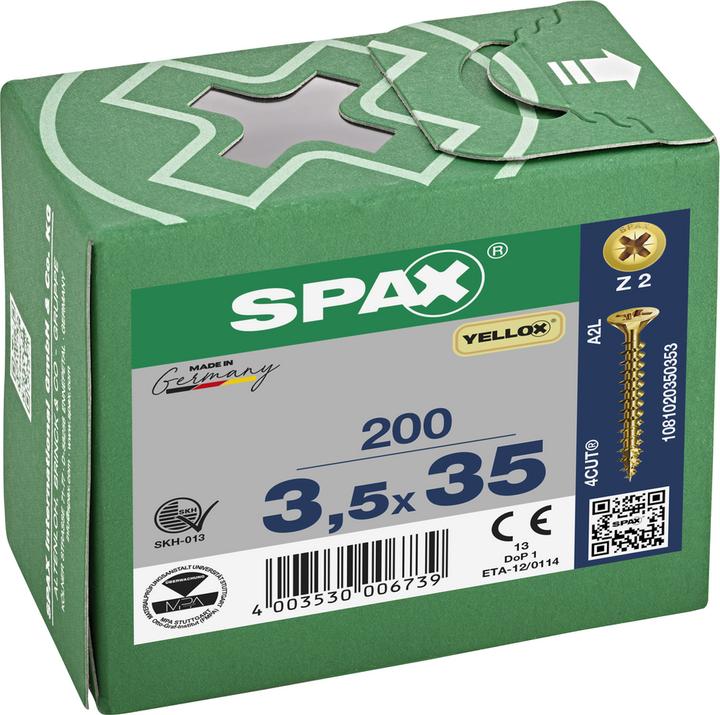 Produktbild Spax Senkmultikopf Kreuzschlitz Z2 Vollgewinde Yellox (200 Schrauben pro Stück)