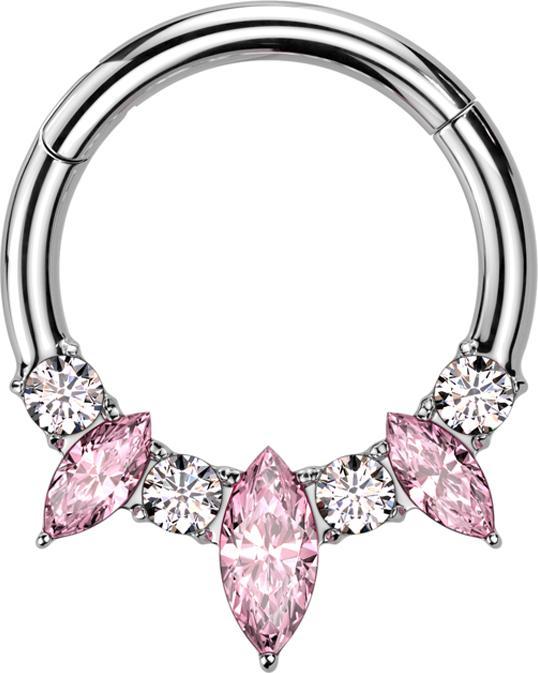 Actual product image Star Piercing Micro segment ring hinged silver two oval crystals silver four round crystals silver (Titanium, without brass)