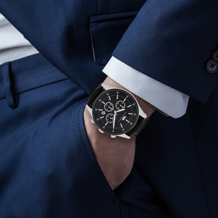 Image du produit Hommes Chronographe Goodwill cuir véritable noir - 4406 (Chronographe, 45 mm)