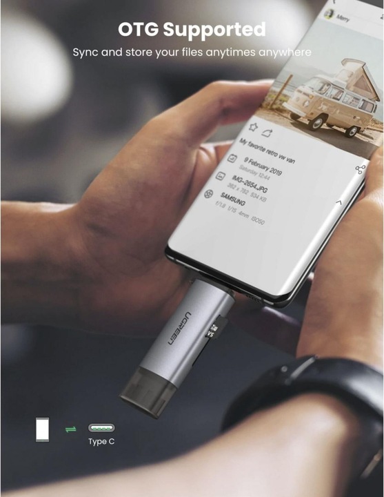 Actual product image Ugreen USB-C and USB-A - TF SD 3.0 (USB-C, USB)